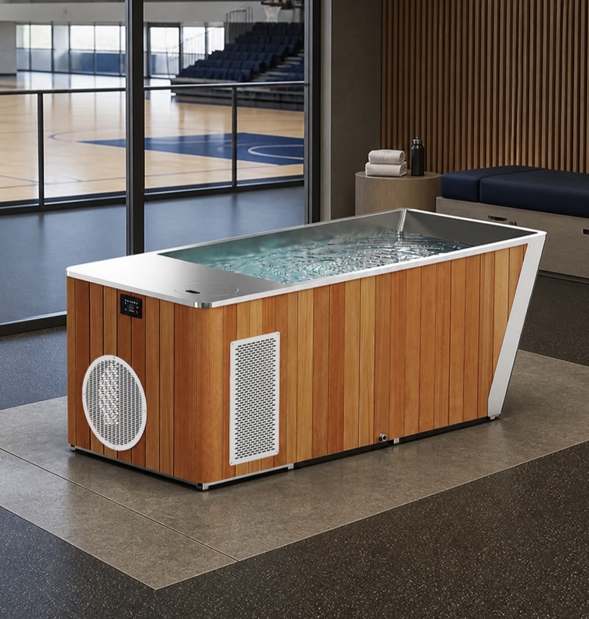 KOVA Stay commercial cold plunge recovery system installed in a premium sports and gym recovery space